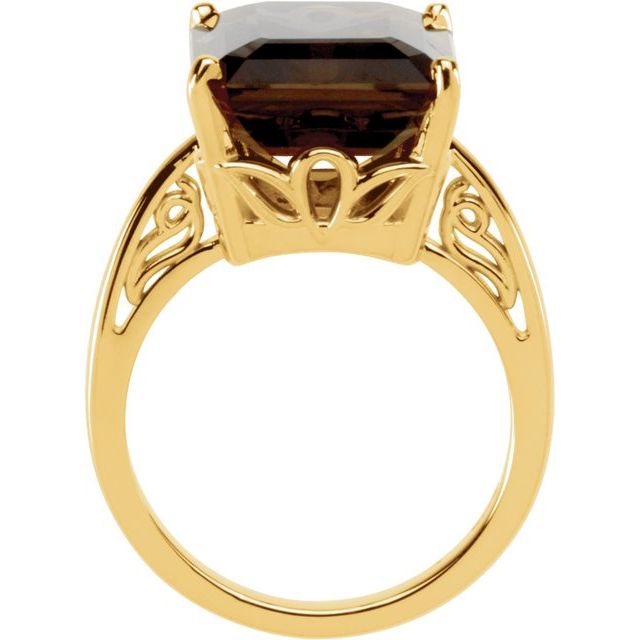 14K Natural Smoky Quarts Scroll Ring