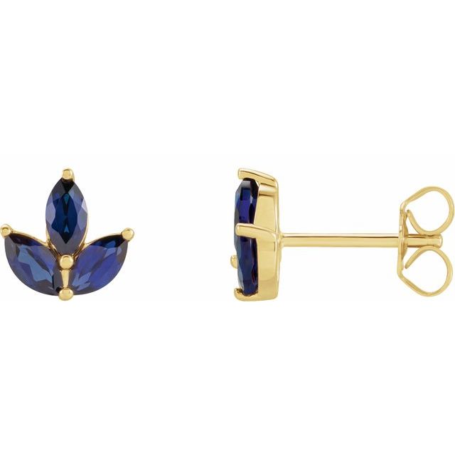 14K Natural Sapphire Cluster Earrings