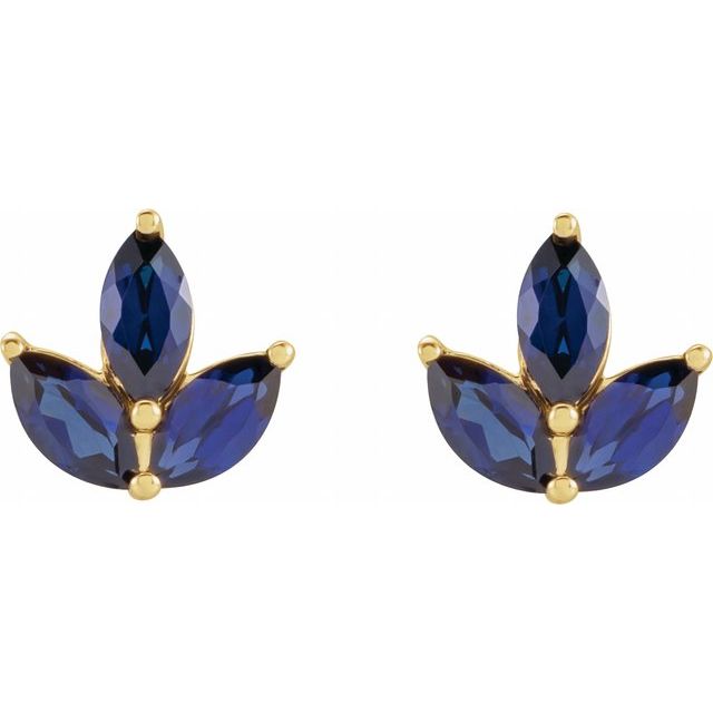 14K Natural Sapphire Cluster Earrings