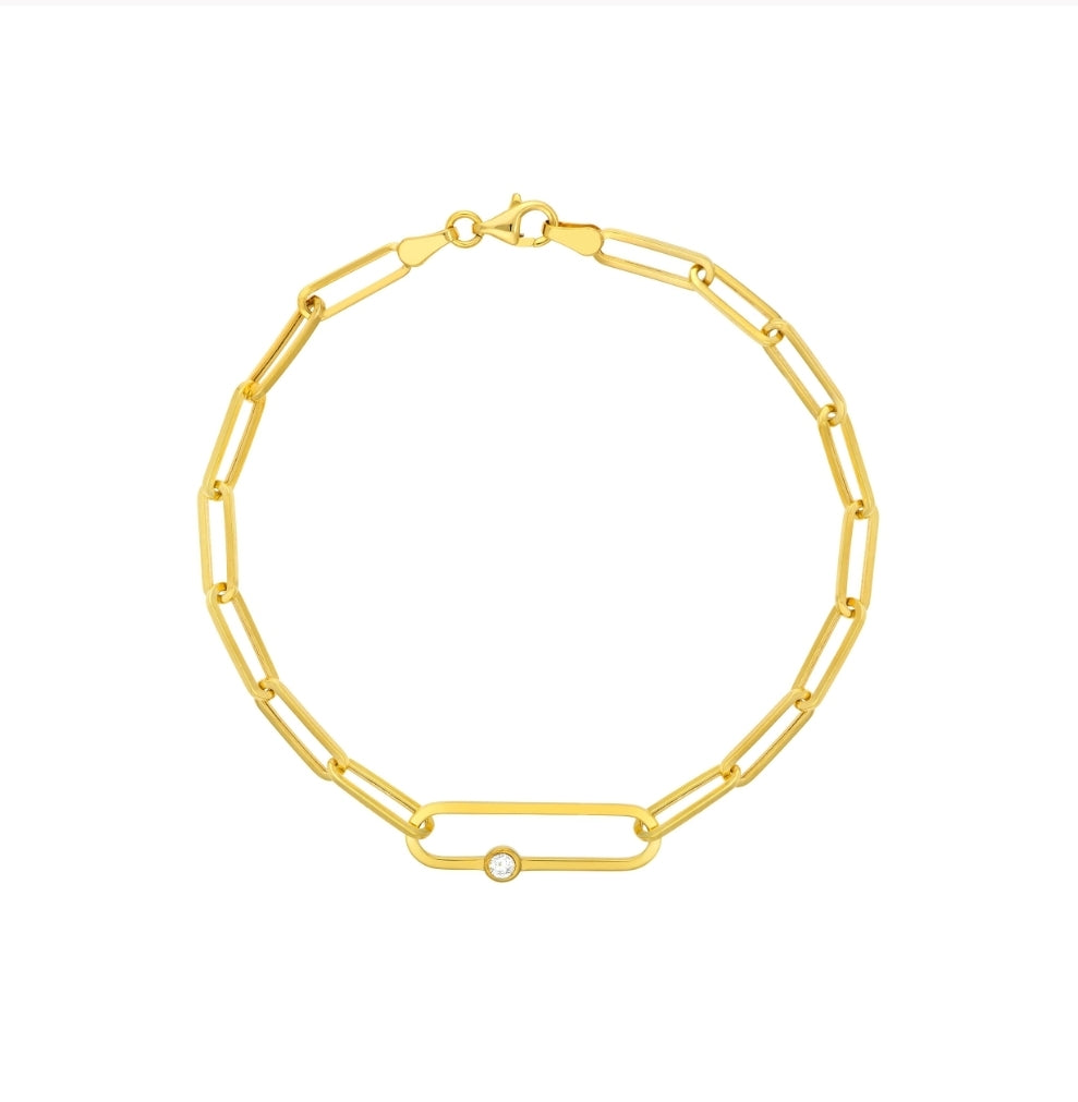 1/20 Ct Diamond Fancy Paper Clip Bracelet