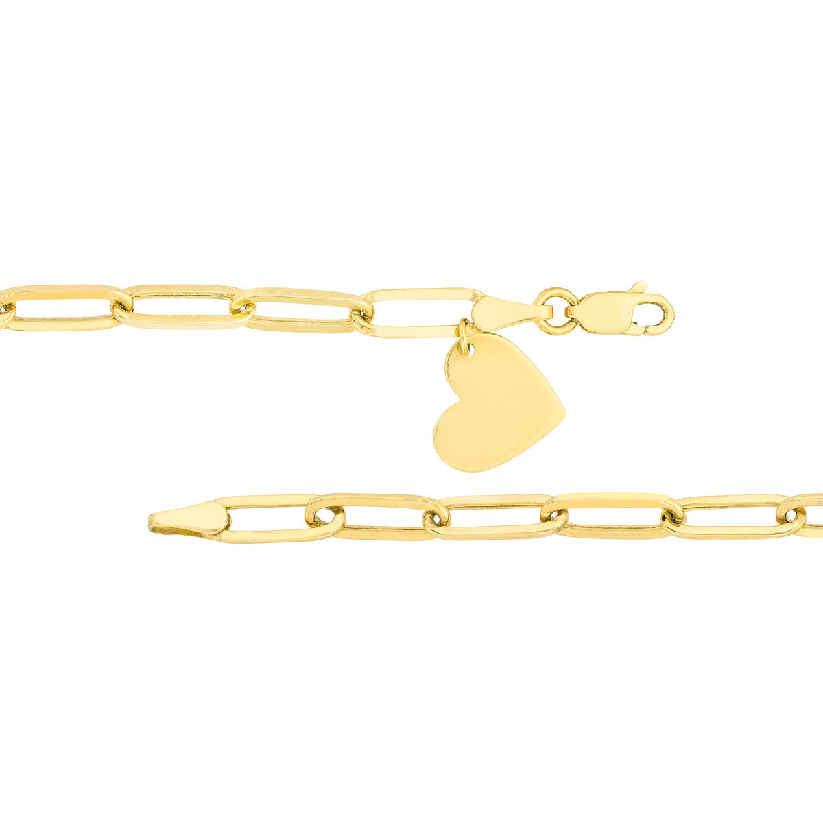 14K Yellow Gold Paper Clip Heart Bracelet