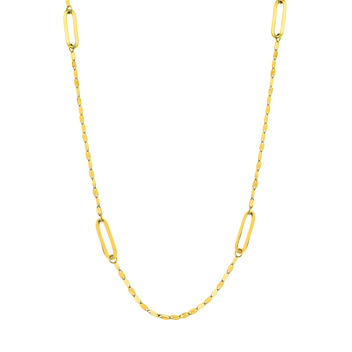 14K Paper Clip on Hammered Chain Necklace