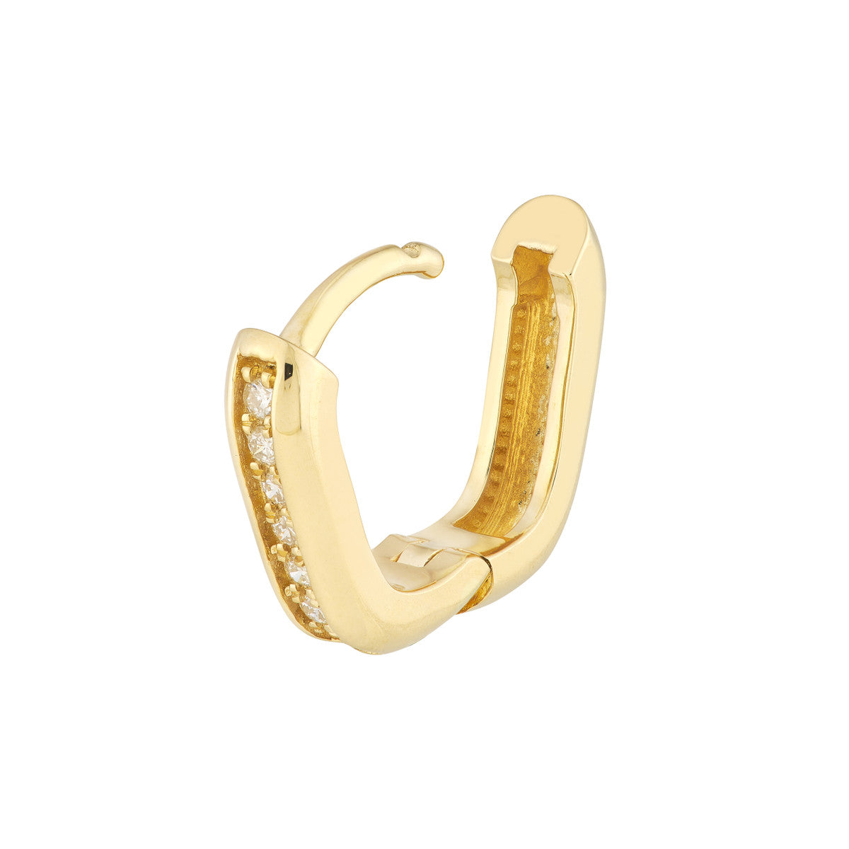 14K U Shaped Diamond Hoops